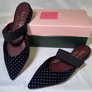 kate spade Black Velvet Pointed Mules with Silver Dot Detailing